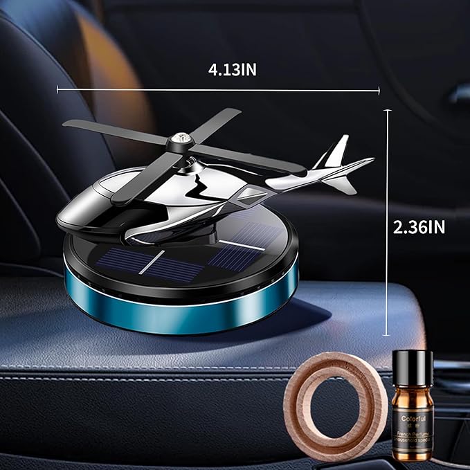 Car Air Freshener, Helicopter Solar Energy Rotating Aromatherapy Al Alloy Diffuser,Long-Lasting Fragrance, Interior Decoration Accessories Diffuser for Car and Home（Blue）