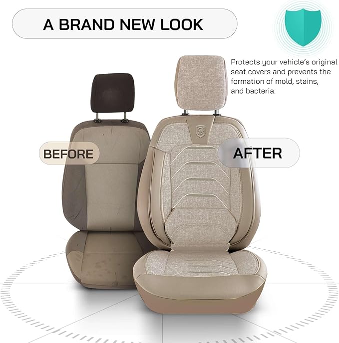Premium Car Seat Covers Front Seat - Linen Car Seat Cover for SUV, Cars, Most Pickups, Beige, Car Seat Protector, Car Seat Covers Front Seats, Car Seat Protector