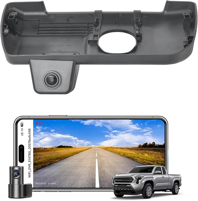 Front 4K & Rear 1080P Dash Cam Custom fit for Toyota Tacoma & Hybrid 2024 2025 2026(Model B), SR SR5 TRD Sport Pro Pre-Runner Off Road Limited etc, Integrated OEM Look, App & WiFi, GPS, 128GB Card
