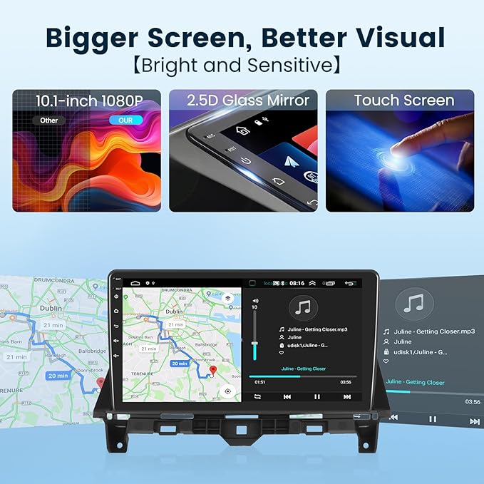 2G+64G Car Stereo Radio for Honda Accord 8th 2008-2013 with Wireless Carplay Android Auto, 10.1 inch Touch Screen Head Unit, Android 13/HiFi Audio/GPS Navi/WiFi/Bluetooth/SWC/HD Backup Camera