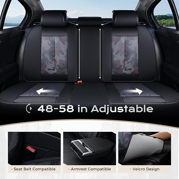 Coverado Seat Covers, Car Seat Covers Full Set, Leather Seat Covers for Cars, Car Seat Protector, Black Car Seat Covers Front Seats and Back Seats Universal Fit for Most Cars Camo