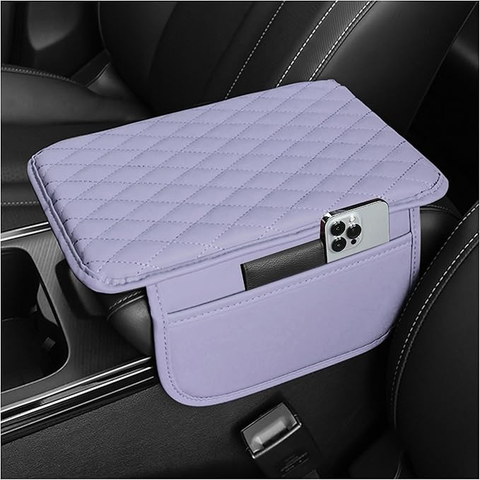 Upgraded Car Center Console Cover,Microfiber Leather Car Armrest Cover Cushion with 2 Storage Bags,Universal Cars Armrest Storage Box Cars Interior Accessories for Most Vehicles (Purple)