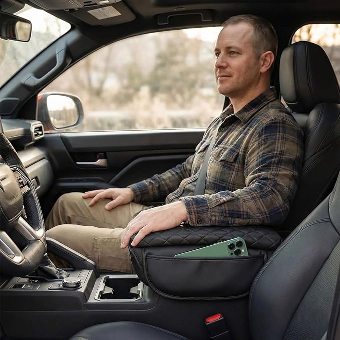 for 2024 2025 Toyota Tacoma Center Console Cover Armrest Cover for Tacoma Accessories 2026 Armrest Cushion Pad Leather Middle Console Lids Cover Seat Box Protector Anti-Scratch