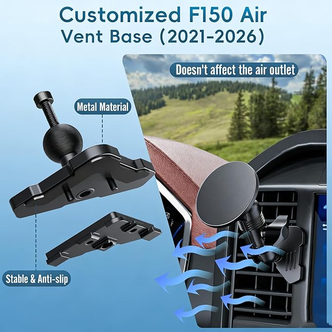 Car Vent Magnetic Phone Mount Compatible with 2021-2026 Ford F-150, 2022-2026 F-150 Lightning XL & PRO,2023-2026 Ford Super Duty, Metal Cell Phone Holder Cradles Bracket Stand for All Smartphones