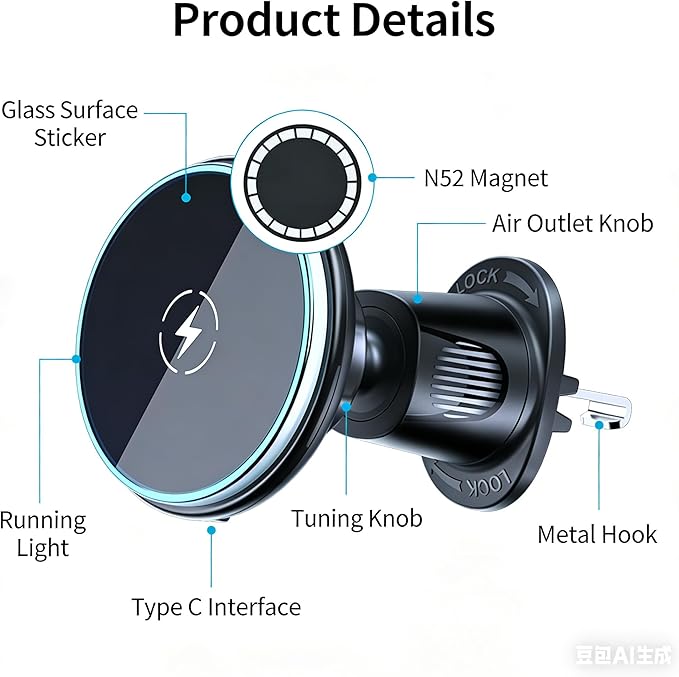 MagSafe Car Mount Charger - 15W Magnetic Wireless Car Charger Vent Dashboard, 360° Rotation Magnetic Phone Holder for Car Charging HandsFree for iPhone 17 16 15 14Pro Max, Gift for Men Women
