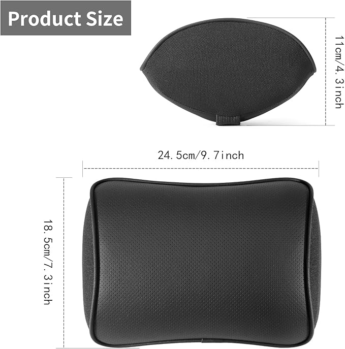 Car Headrest Pillow, Soft Memory Foam Car Neck Pillow with Adjustable Strap, Removable Breathable Cover for Long Drives & Office (Black, Pack of 2)