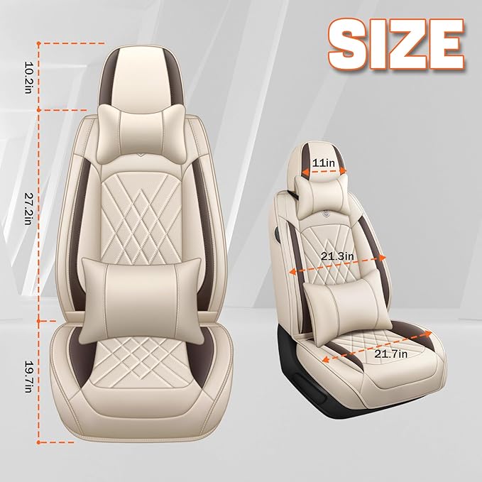Car Seat Covers Compatible with Toyota Camry 2012-2026 Durable Waterproof Automotive Seat Covers Stretchable, Airbag Compatibility, Premium Nappa Leather(Beige Brown, 2 Pcs Front with Pillow)