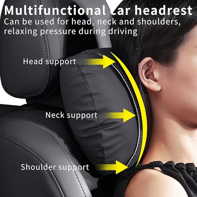 Car Headrest & Lumbar Support Set,Premium Skin-Feeling Napa Leather Soft and Comfortable Headrest,Car Seat Headrest Pillow Waist Support Car Interior Accessories for Driving Home Office
