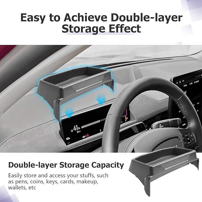 LUWU 2026 Mustang Mach E Dashboard Storage Tray Compatible with Ford Mustang Mach E 2021-2026 Accessories Center Console Display Box Hidden Organizer Tray Behind Screen (Only Fit for 10.2-inch Screen)