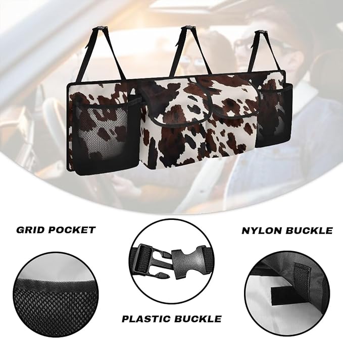 Car Trunk Organizer Brown Cow Spots Hanging Cargo Storage Bag Sturdy Trunk Storage Bag for SUV,Truck,Van