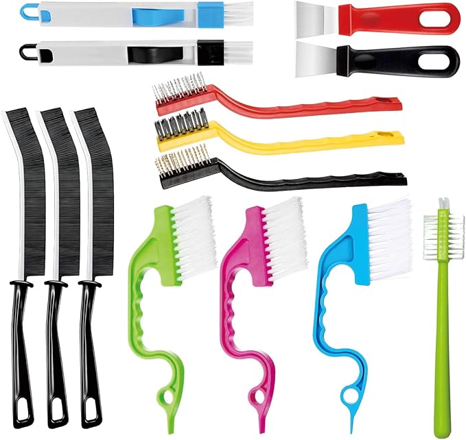 Window Groove Cleaning Brush, Window or Sliding Door Track Cleaner for Sliding Door, Sill, Tile Lines, Shutter, Car Vents, Keyboard (14 Pcs Cleaning Tool)