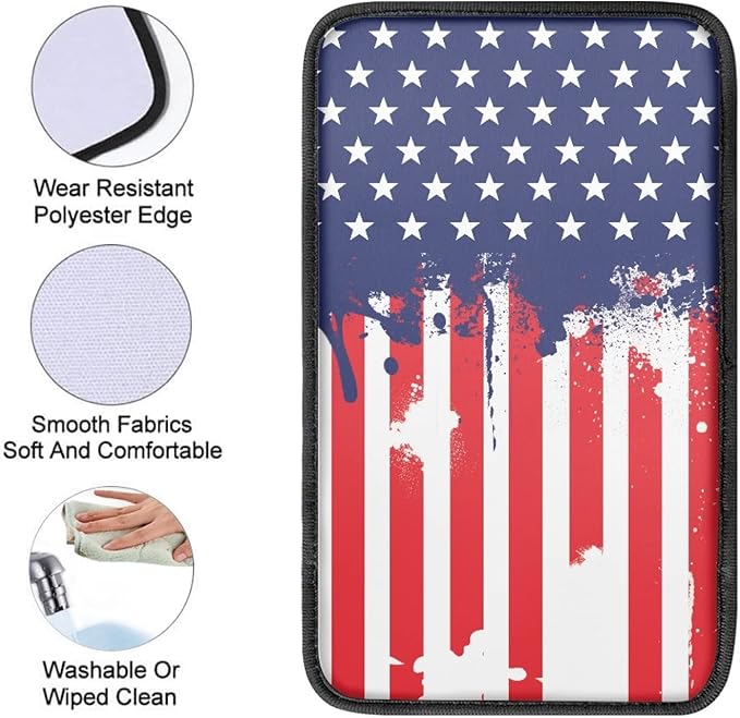 Dreaweet American Flag Car Armrest Cover Patriotic Car Accessories Interior for Women Men,Universal Armrest Cover for Car Center Console Replacement for Truck SUV Sedan