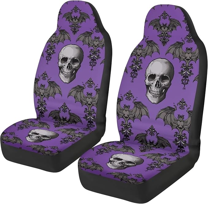 Halloween Skull Bat Car Seat Cover, Non-Slip Auto Front Seat Covers Automobile Seats Protectors Car Accessories for Vehicle, Cars, Sedan, Truck, SUV, Van