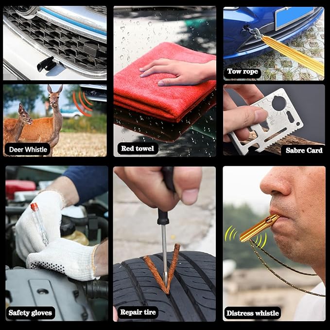 Car Emergency Roadside Kit - Roadside Assistance Emergency Kit, Car Emergency Kit with Jumper Cables, Safety Kits for Cars,Folding Shovel, Tow Rope,Car Tool Kit