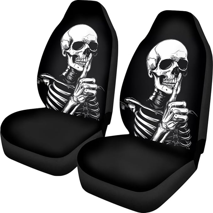 ELEQIN Goth Skull Universal High Back Fashion Car Seat Covers for Car Truck Suvs,sedans,Vehicles,Airbag Compatible Front Car Seat Covers 2 Pack