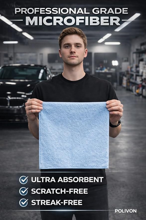 Premium Microfiber Towel for Cars 12 Pack, 400GSM, Quick-Dry, Scratch-Free, High and Low Pile Surface, Gray, Yellow, Blue,16 x 16 Inches, for Car Detailing and Household Use