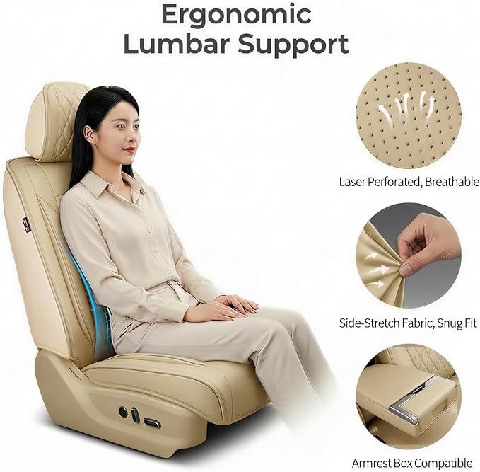 Fit for Santa Cruz Seat Covers Compatible with Hyundai Santa Cruz 2022-2026 - Waterproof Breathable Leather Automotive Seat Cushions Protector,Airbag Compatible,Full Set 5 Seats(Beige)