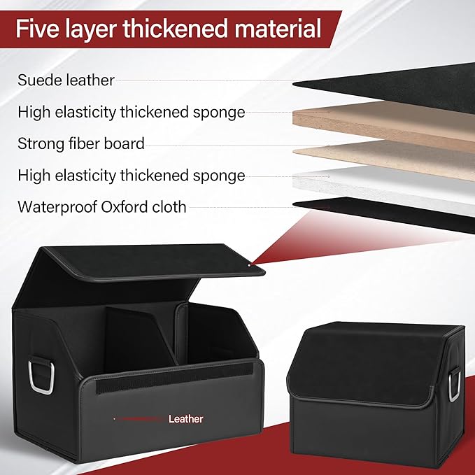 JEYODA Suede Leather Trunk Organizer, Large Capacity Soft Car Organizers and Storage,foldable,with lip, for Car SUV/Jeep/Sedan/Home/Camping (Black,Big)