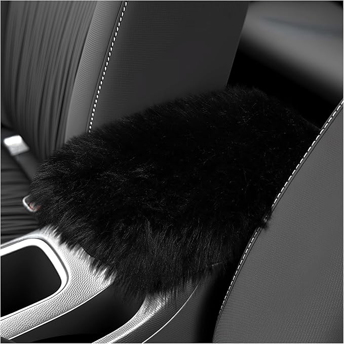 Soft Car Center Console Cover,Fluffy Arm Rest Cover for Car with Elastic Straps to Relieve Fatigue,Cars Armrest Cushion Universal Cars Decorations for Vehicles SUVs Trucks (Black)