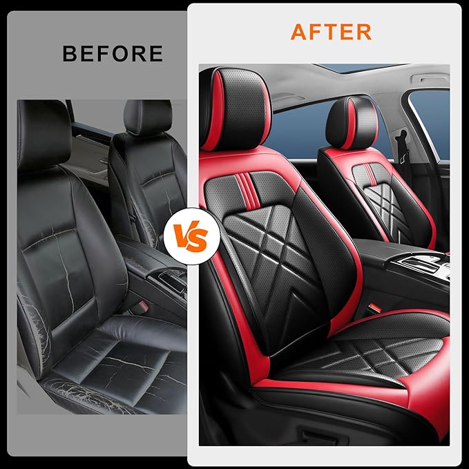 CX-70 Car Seat Covers Fit for Mazda CX-70 2025-2026, Full Coverage Premium Leather Waterproof Breathable Seat Covers, Automotive Seat Protectors, Airbag Compatible(2 Front Seats, Black & Red)