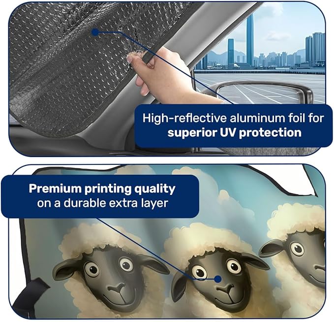 GENANY Cute Sheep Windshield Sun Shade for Car SUV Truck (55x30 Inches), Sun Shade Windshield, Shades for Front Windows, Spring Car Decor