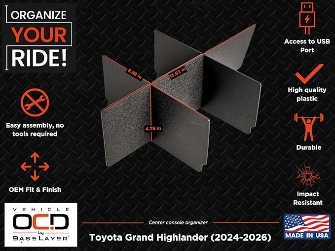 Vehicle OCD - Center Console Organizer for Toyota Grand Highlander (2024-2026) - Made in USA - SLX198