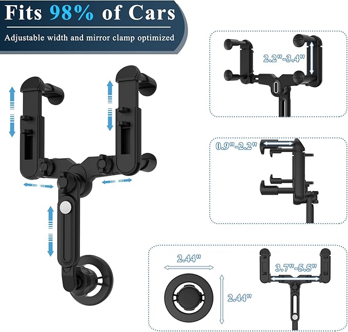 for Magsafe Car Mount, Rear View Mirror Phone Holder, Rotatable and Retractable Phone Holder for Car Compatible with iPhone 17/16/15/14/13/12 Series and Phones with Magsafe Case or Metal Ring