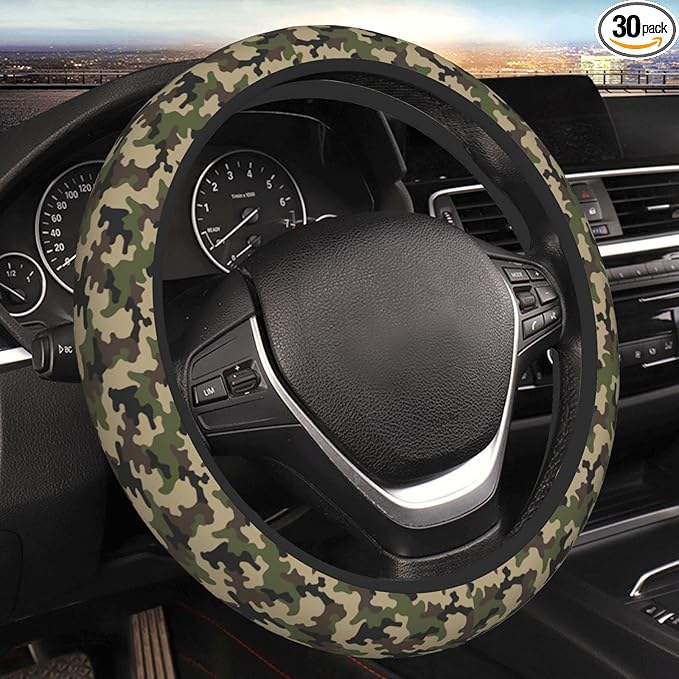 Army Green Camo Auto Car Steering Wheel Cover Universal 15 Inch Neoprene Interior Decor Protection Accessories