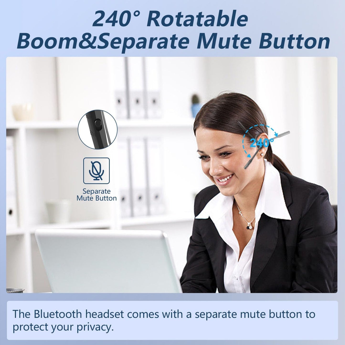 BANIGIPA Bluetooth Headset with Microphone, Open Ear Headphones with Mic, Noise Cancelling Bluetooth Headphones for Phone Computer, Wireless Headset Multipoint Connection & Mute Button for Working-16H
