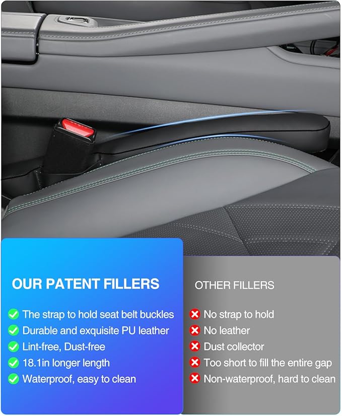 Leather Car Seat Gap Filler Universal for Car Truck SUV to Block The Gap Between Seat and Console Stop Things from Dropping 2 Sets Black