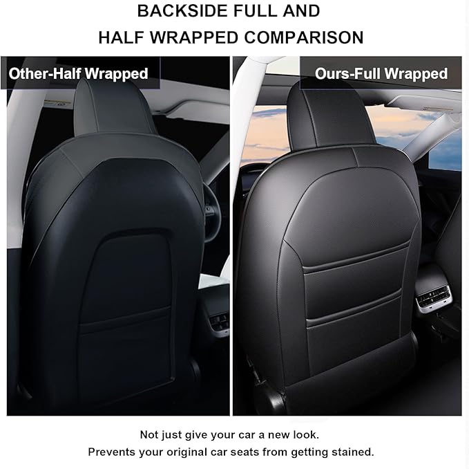 AOMSAZTO Car Seat Cover Fit for Tesla Model Y 2020 2021 2022 Full Set Black Customized Seat Covers, Custom Fit Full Set Faux Leather Black