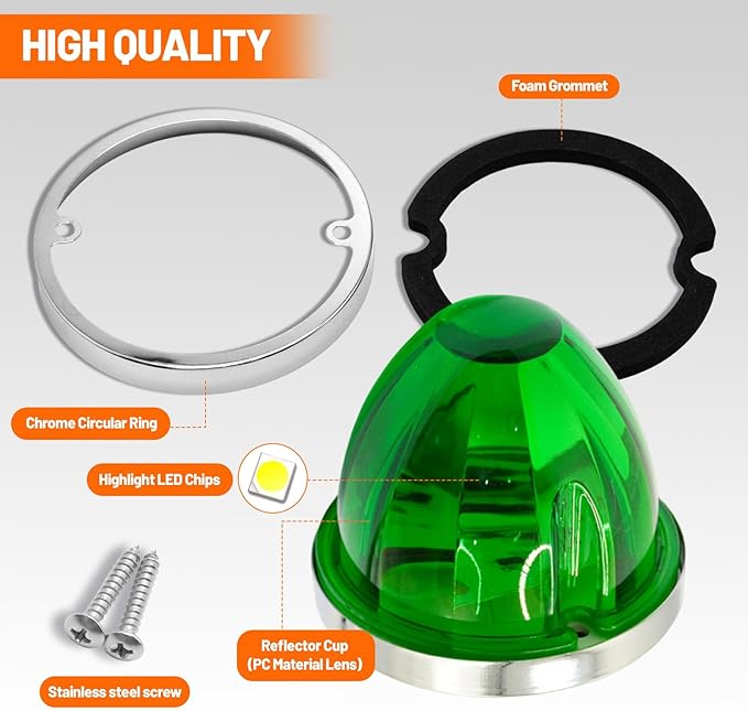 Dual Function 4Pcs Green Watermelon Lights Strobe+Constant LED Side Marker Clearance Turn Signal Top Cap Roof Underglow Tail Trailer Lights for Semi Truck,Bus,Van,Camper,Golf cart