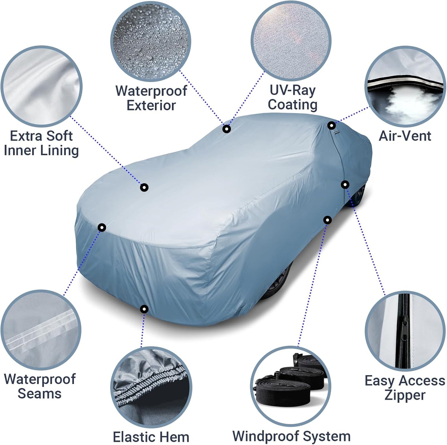 iCarCover Premium Car Cover for 1964-1967 Chevy Chevelle Wagon Heavy Duty Waterproof All Weather Automobiles Custom Fit Indoor Outdoor UV Snow Protection Covers with Straps and Bag