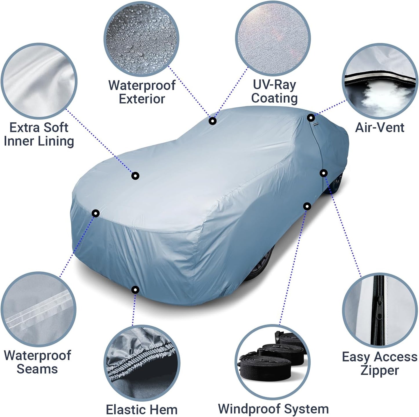 iCarCover Premium Car Cover for 1954-1958 Pontiac Bonneville 2-Door, 4-Door Heavy Duty Waterproof All-Weather Automobiles Custom Fit Indoor Outdoor UV Snow Protection Covers with Straps and Bag