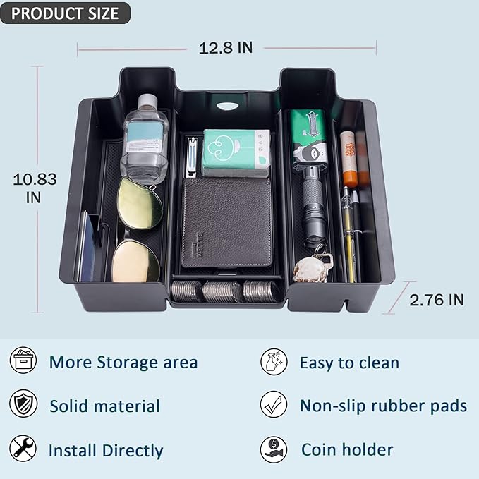 TOPINSTALL 4 Compartments Full Size Tray Compatible with 2019-2022 GMC Sierra Chevy Silverado 1500 and 2020-2023 Silverado/Sierra 2500HD 3500HD Full Console w/Bucket Seats ONLY