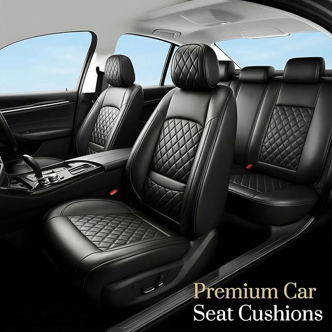 Fit for Equus Seat Covers Compatible with Hyundai Equus 2011-2016 - Waterproof Breathable Leather Automotive Seat Cushions Protector,Airbag Compatible,Full Set 5 Seats(Black)