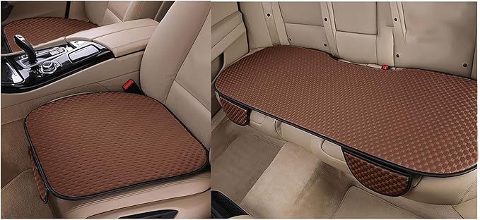 acdiac Universal Ice Silk Car Seat Cover Summer Auto Cool Cushion Breathable Cozy Non-Slip Car Seat Pads 3pcs/Sets (Brown)