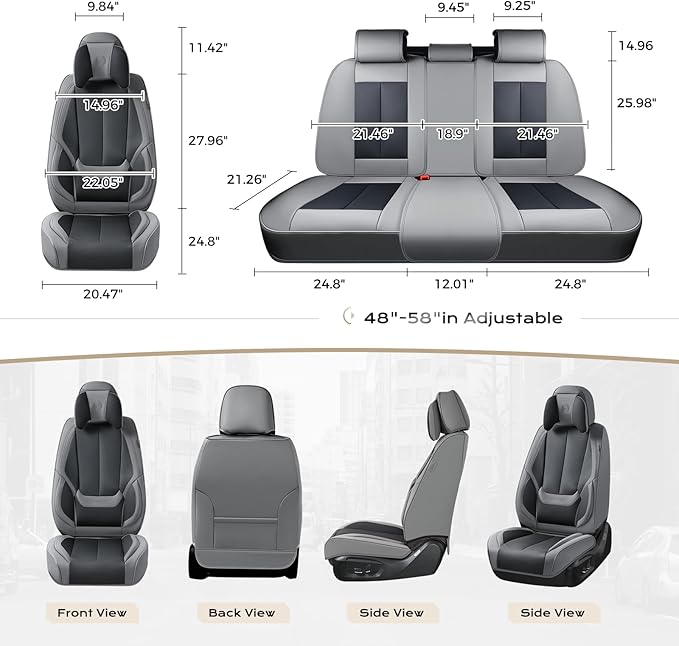 Coverado Seat Covers, Car Seat Covers Front Seats, Car Seat Cover, Car Seat Protector Waterproof, Seat Cushion Nappa Leather with Head Pillow, Carseat Cover Universal Fit for Most Cars (Gray&Black)