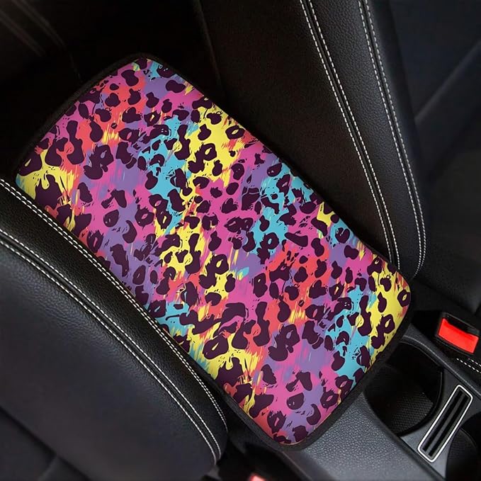 Dreaweet Rainbow Leopard Print Center Console Cover Car Accessories Interior Universal Middle Console Covers for SUV Truck Universal Fit Scratch & Wear Resistant Car Armrest Storage Box Mat Protector