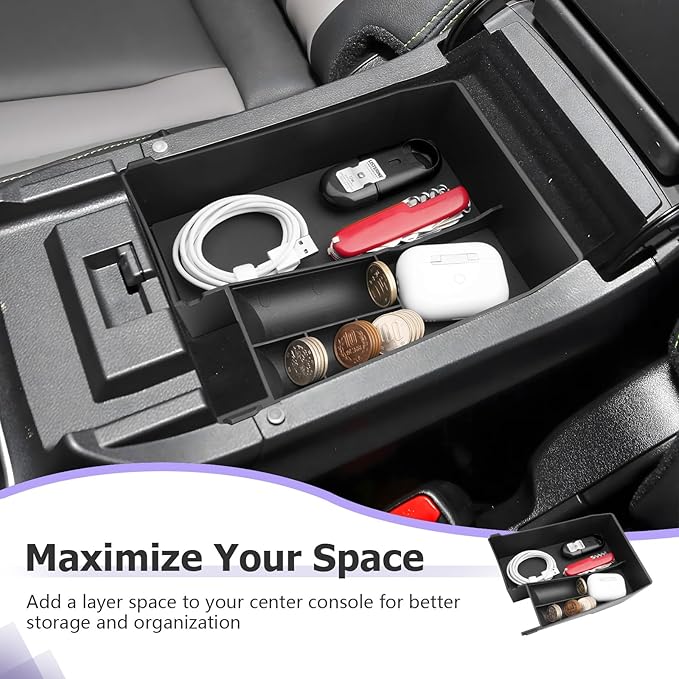 LUWU Outback 2020-2025/Legacy 2020-2025 Accessories Compatible with Subaru Outback/Legacy Center Console Organizer Armrest Console Storage Box Insert Tray ABS Material Black Coin Container (Upper)