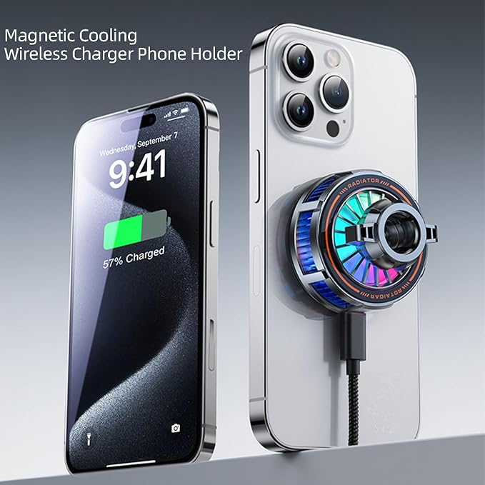 Xik Magnetic Cooling Wireless Charger Phone Holder with 1" Ball for Magsafe iPhone, [17-25mm Ball],Compatible with RAM B Size Mounts Double Socket Arm