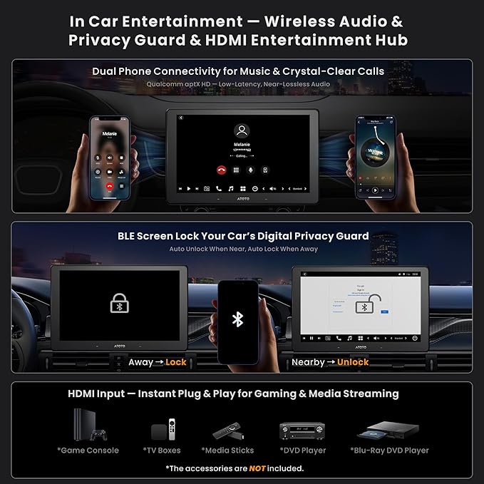 ATOTOZONE X10 10" Single Din & Double Din Car Stereo, Floating Screen,8G+128G Android in-Dash Navi, AI Vision, Cloud SIM&4G LTE, 7.1.2 Ch Hi-Fi Audio, FLAC, Wireless Carplay&Android Auto, ADS Support