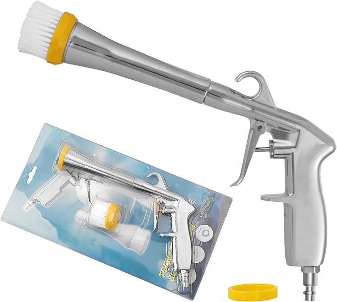 Car Cleaning Gun - High Pressure Air Blow Interior Detailing Kit With Air Duster Blower - Compressor Needed Tools (Silver)