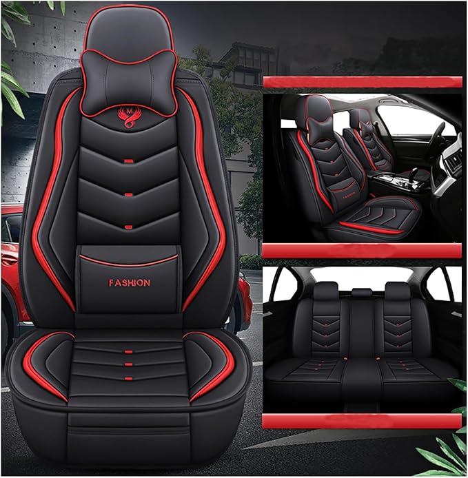 Car Seat Covers Full Set,Automotive seat Covers for Cars,Waterproof Leather seat Covers with Fixed Lumbar Support,Universal Fit for Most Cars,SUV,Trucks and Sedans