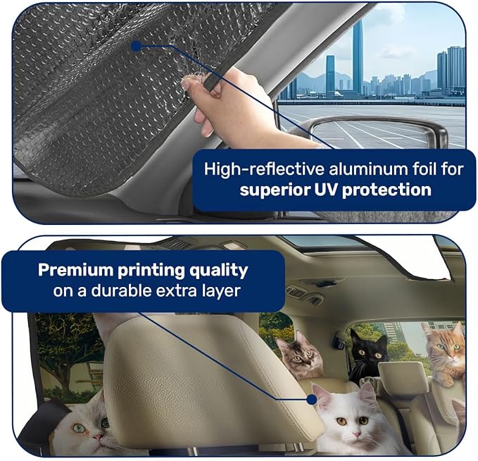 GENANY Cute Cat Group Funny Windshield Sun Shade for Car SUV Truck (55x30 Inches), Sun Shade Windshield, Shades for Front Windows, Protector Blocks UV, Spring Car Decor