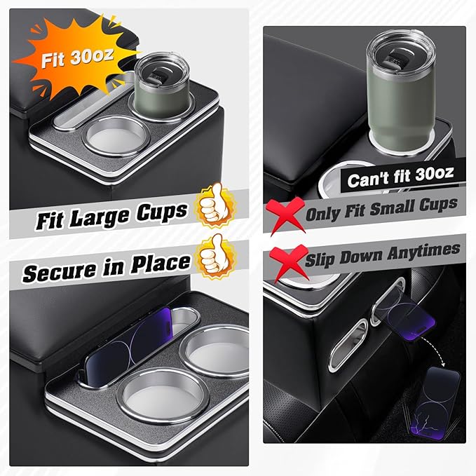 Upgraded Bench Seat Center Console with Extra Large Cup Holder & Phone Holder, Universal Car Armrest Storage Box Organizer for Truck & SUV & Van Automotive Central Console for Back Bench Seat