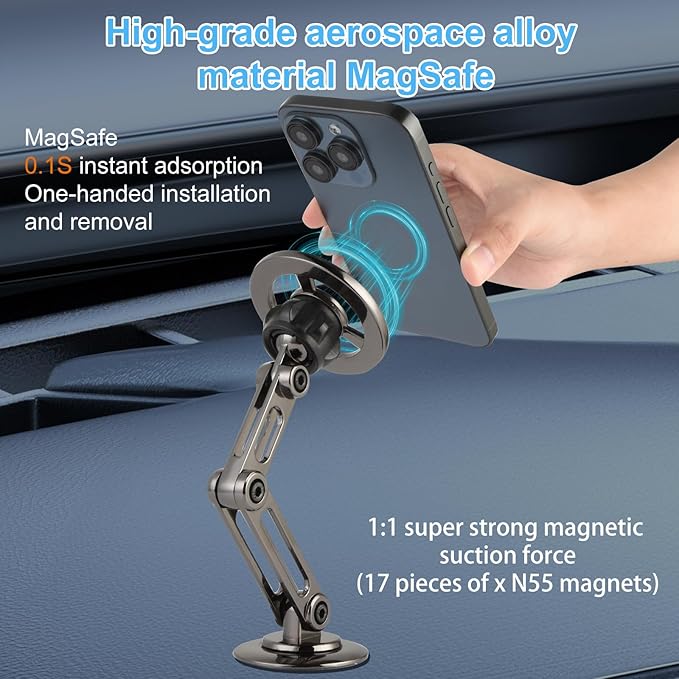 UTEBIT Universal 360° Pro Magnetic Car Phone Holder, Alloy Folding Magnetic Cell Phone Holder for Car, Strong Suction & Adjustable Phone Mount, Support for iPhone and Android All Mobile Phones, Black
