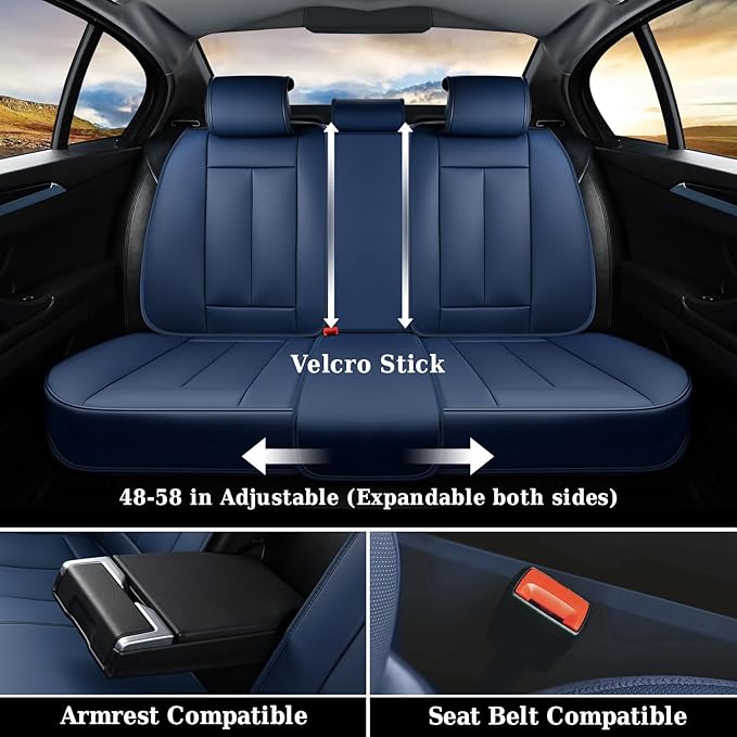 Coverado Seat Covers, Car Seat Covers Full Set, Leather Seat Covers for Cars, Car Seat Protector, Blue Car Seat Covers Front Seats and Back Seats Universal Fit for Most Cars