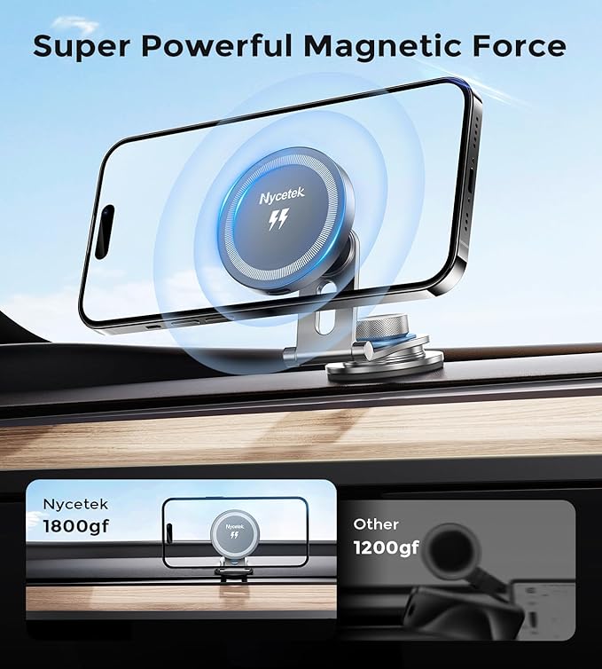 Nycetek 15W Tesla Phone Mount Charger, Tesla Phone Holder Model Y Model 3, Screen & Dashboard [Strongest Magnet Power] Magnetic Tesla Model Y 3 2025 Accessories for All Phone