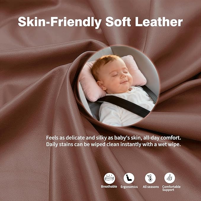 2PCS Leather Memory Foam Car Headrest Pillow Ergonomic Neck Pillow, Universal for Tesla Model Y/3/X/S BMW X3 X5 Lexus TX350 NX350 350h RX350 Volvo XC60 XC90 for Neck Pain Relief(Brown)